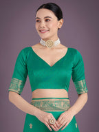 Monjolika Fashion Turquoise With Gold Bordar Banarasi Woven Satin Saree | Grocsy
