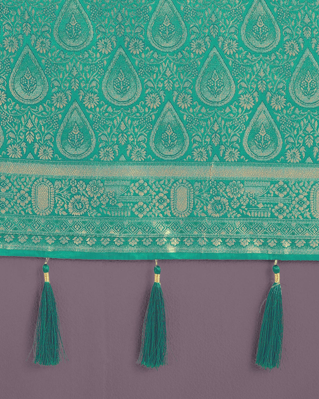 Monjolika Fashion Turquoise With Gold Bordar Banarasi Woven Satin Saree | Grocsy