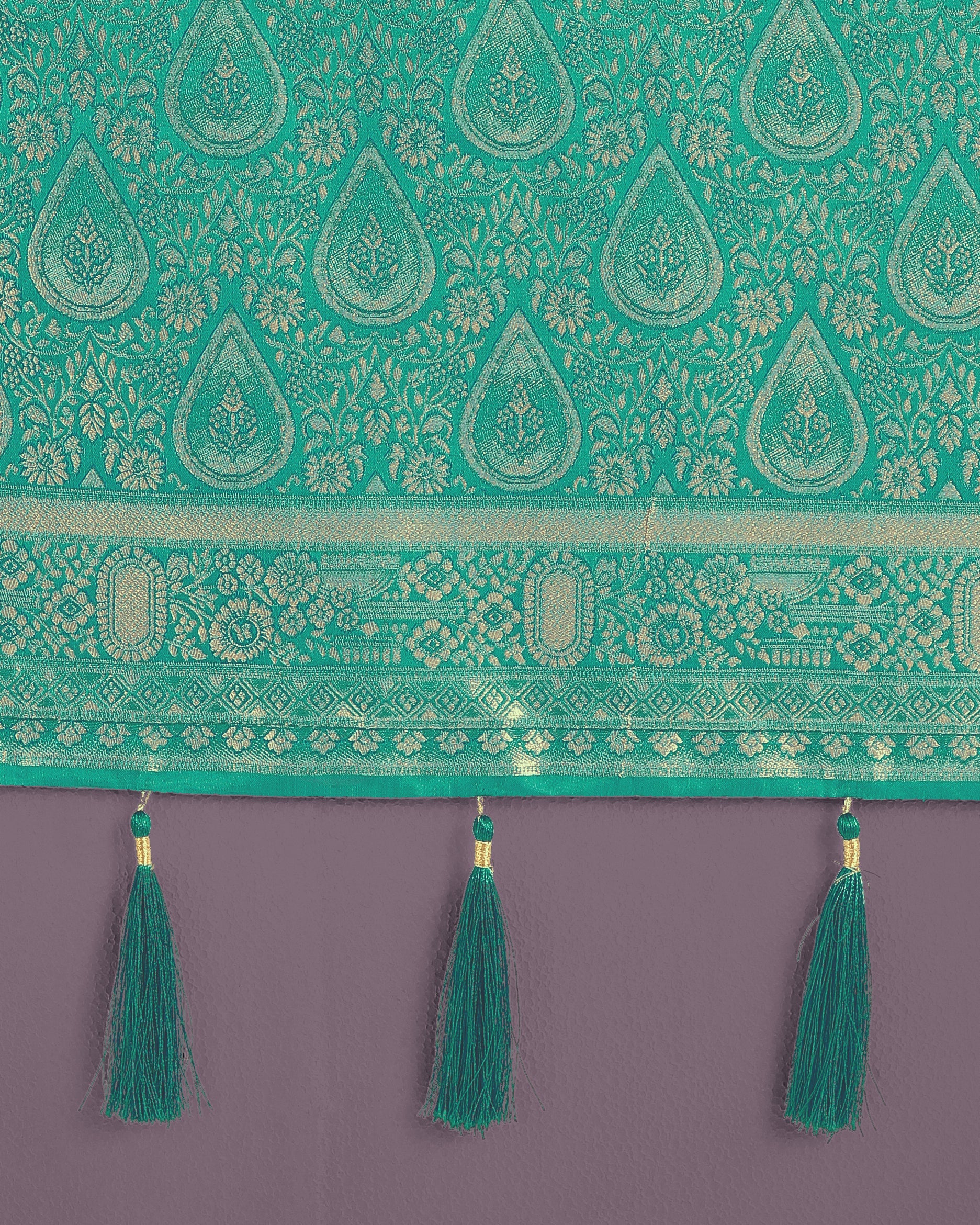 Monjolika Fashion Turquoise With Gold Bordar Banarasi Woven Satin Saree | Grocsy