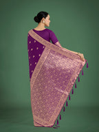 Monjolika Fashion Purple With Gold Bordar Banarasi Woven Satin Saree | Grocsy