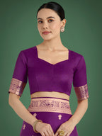 Monjolika Fashion Purple With Gold Bordar Banarasi Woven Satin Saree | Grocsy