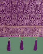 Monjolika Fashion Purple With Gold Bordar Banarasi Woven Satin Saree | Grocsy