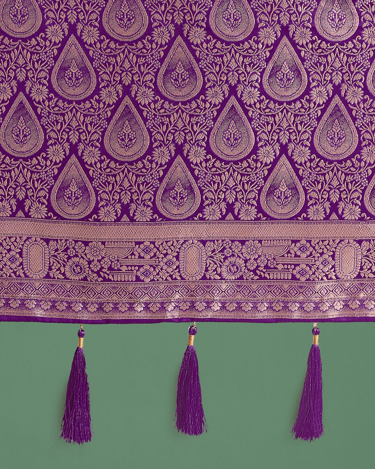 Monjolika Fashion Purple With Gold Bordar Banarasi Woven Satin Saree | Grocsy