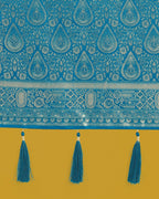 Monjolika Fashion Cyan blue With Gold Bordar Banarasi Woven Satin Saree | Grocsy