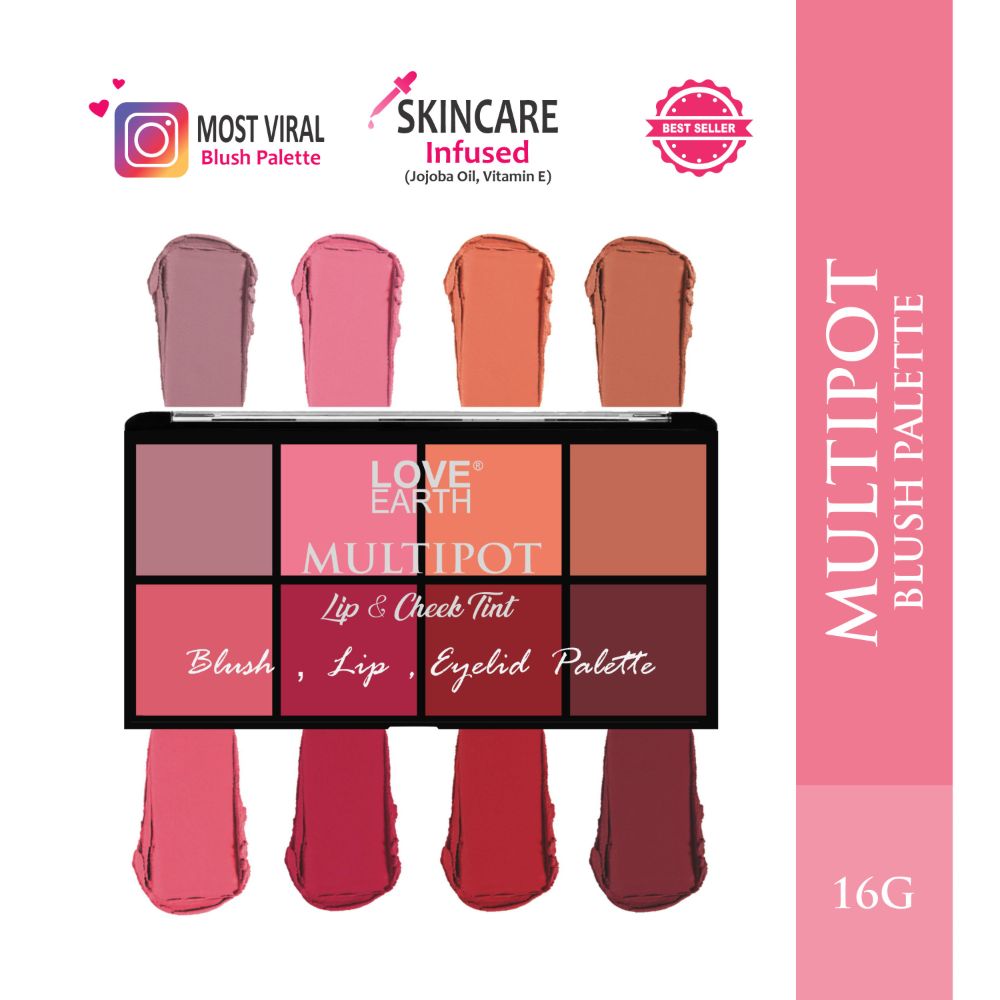 Love Earth Blush, Lips, Eyelid Palette With Richness Of Jojoba Oil And Vitamin E | Grocsy