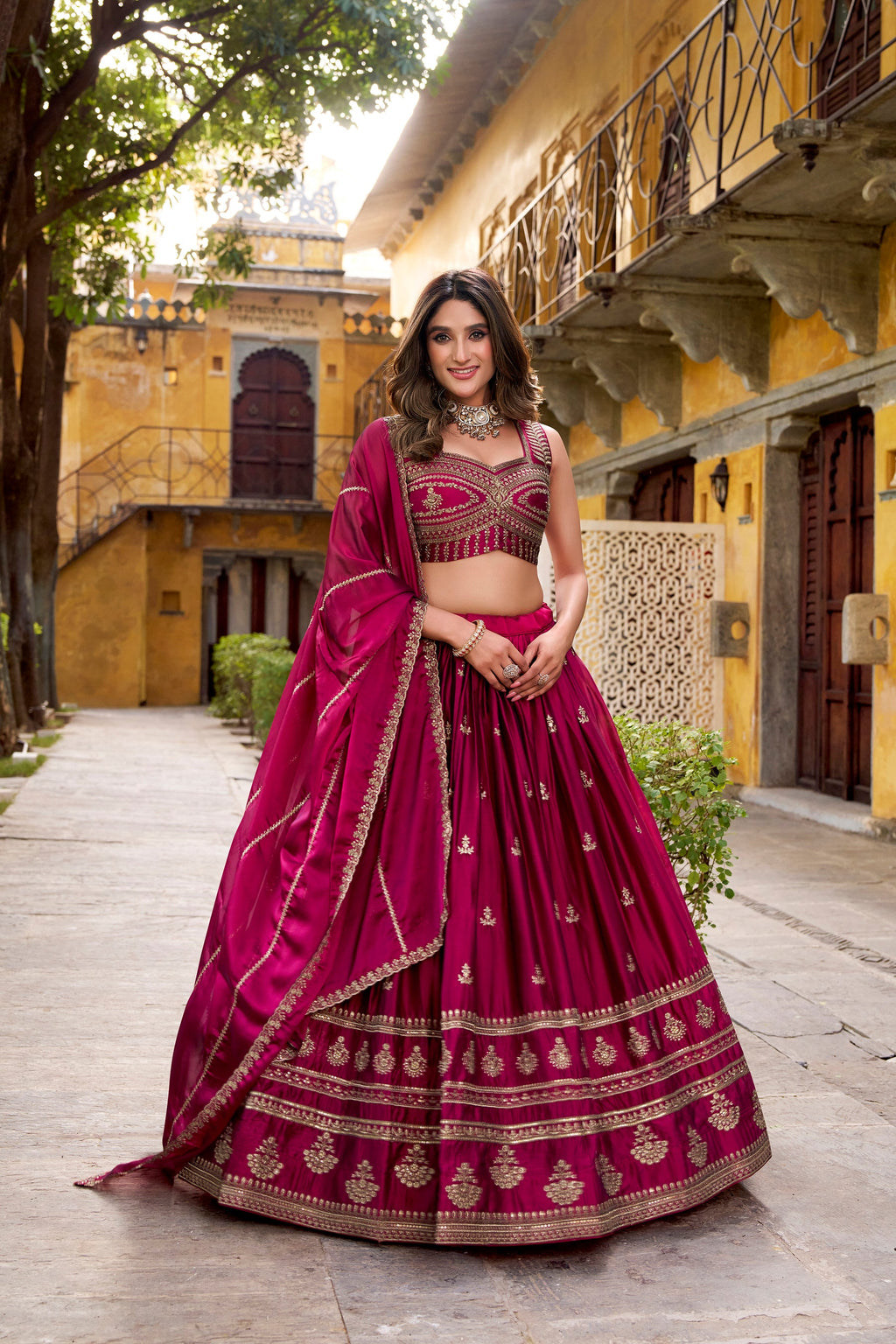 Lorenvalley Fashion Magenta Rangoli Sequins and Thread Embroidery Work Lehenga Choli with Dupatta | Grocsy