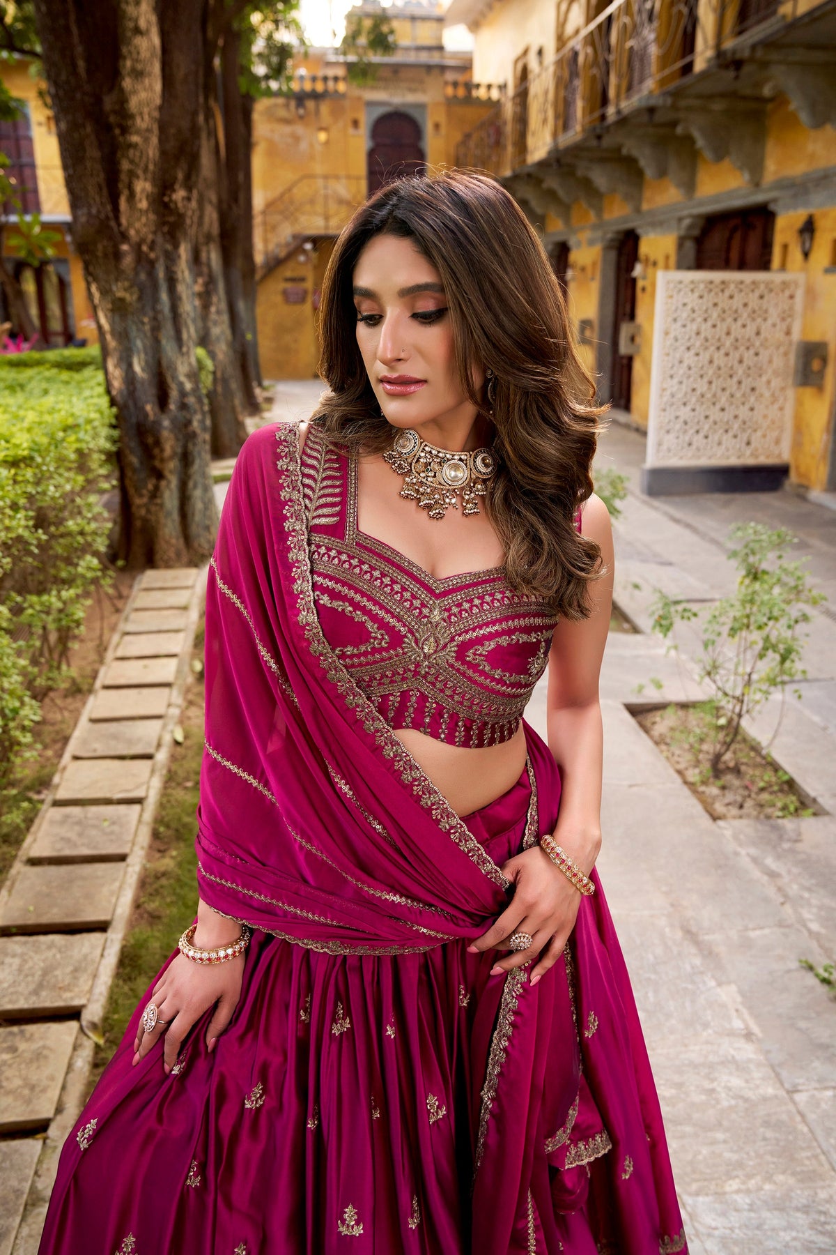 Lorenvalley Fashion Magenta Rangoli Sequins and Thread Embroidery Work Lehenga Choli with Dupatta | Grocsy