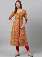 Aks Floral Printed Round Neck A-Line Kurta | Grocsy