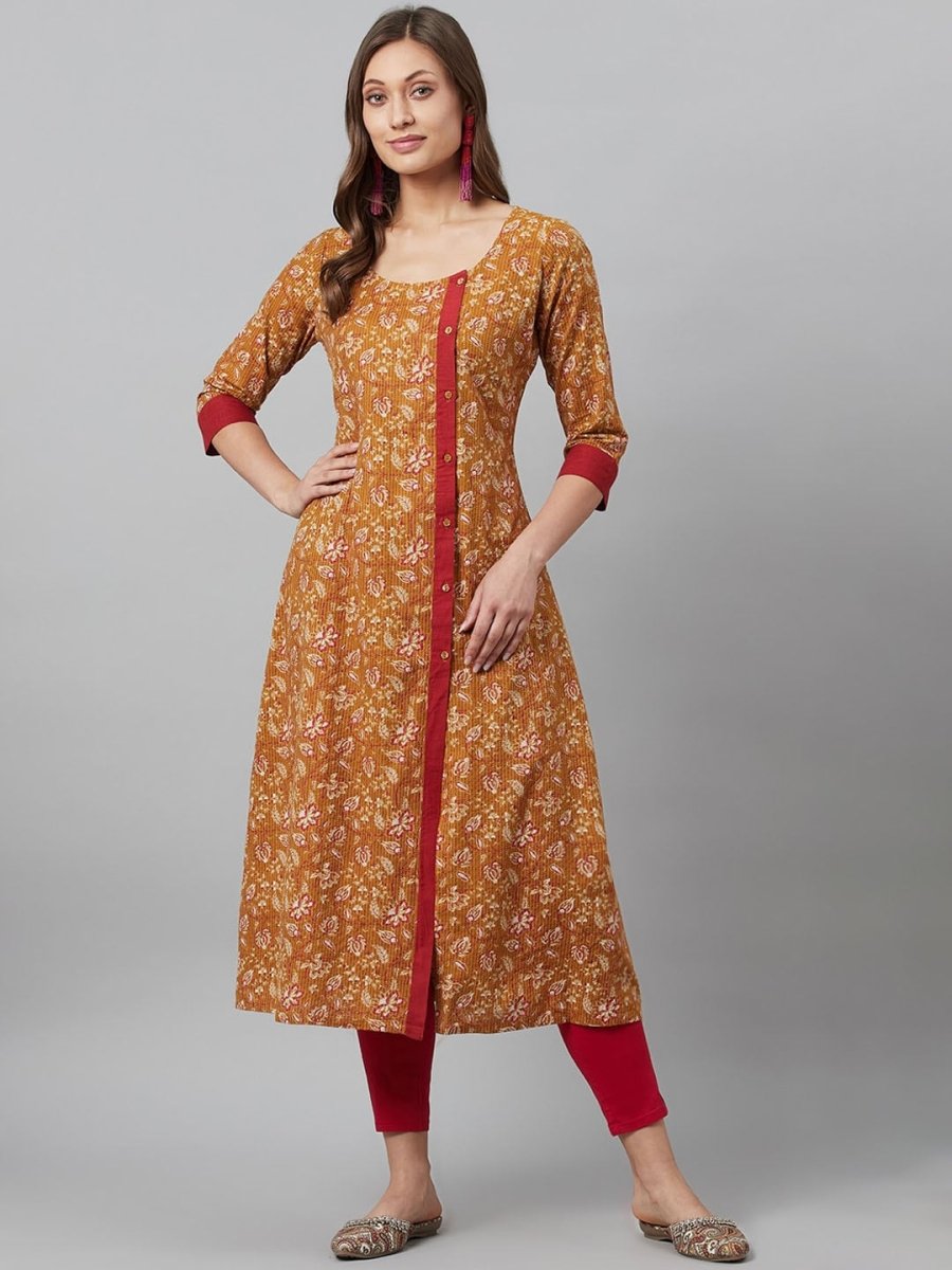 Aks Floral Printed Round Neck A-Line Kurta | Grocsy