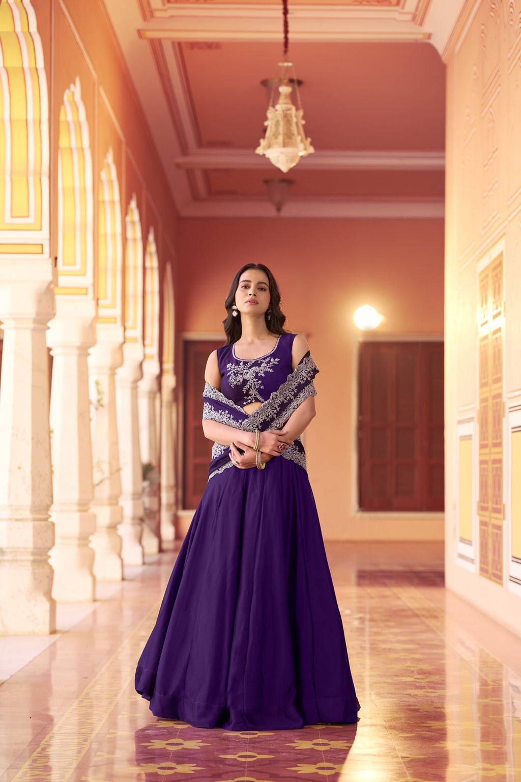 Lorenvalley Fashion Purple Rangoli Silk Tube Beads with Sequence and Thread Embroidery Work Belt Lehenga Choli with Dupatta | Grocsy