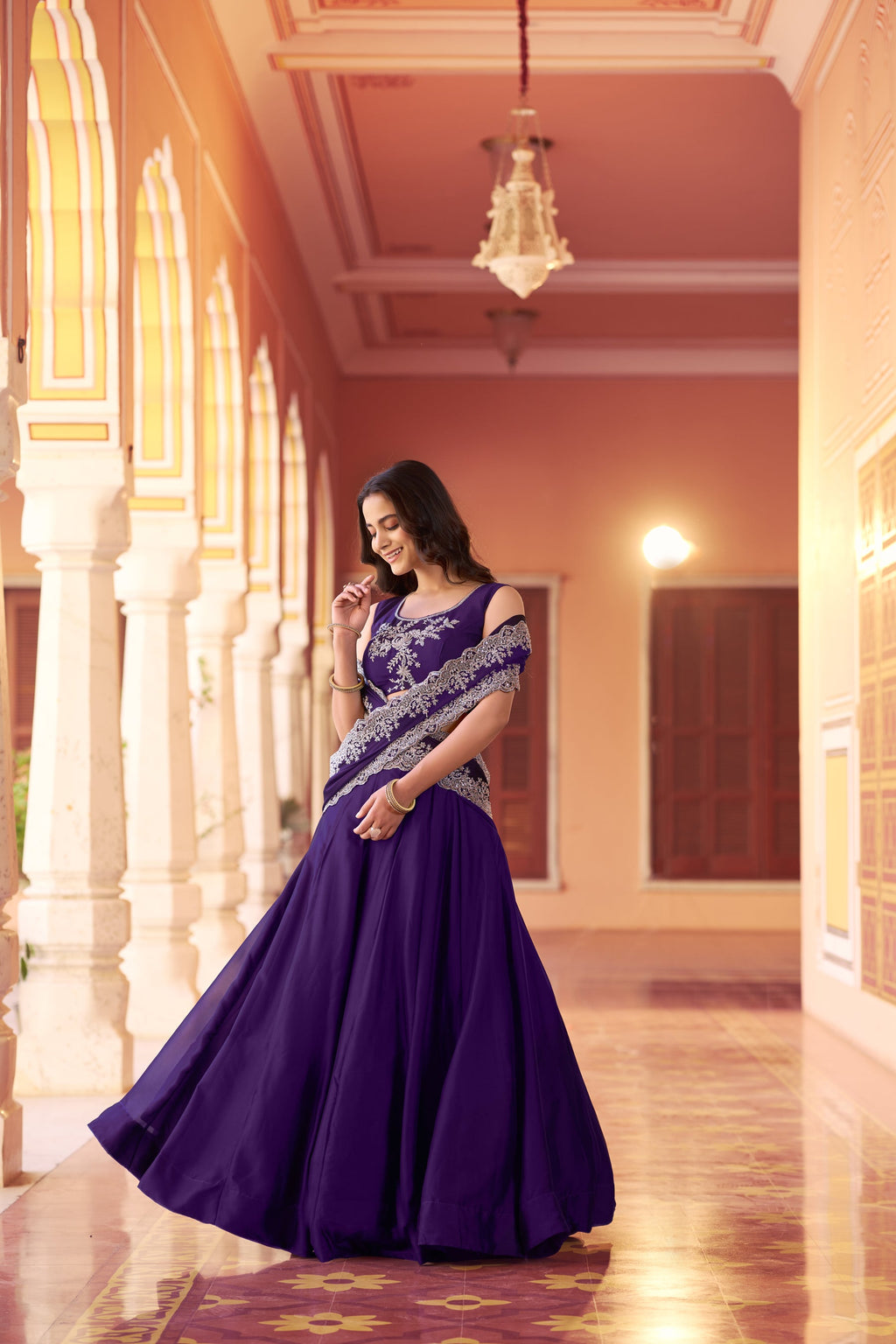 Lorenvalley Fashion Purple Rangoli Silk Tube Beads with Sequence and Thread Embroidery Work Belt Lehenga Choli with Dupatta | Grocsy