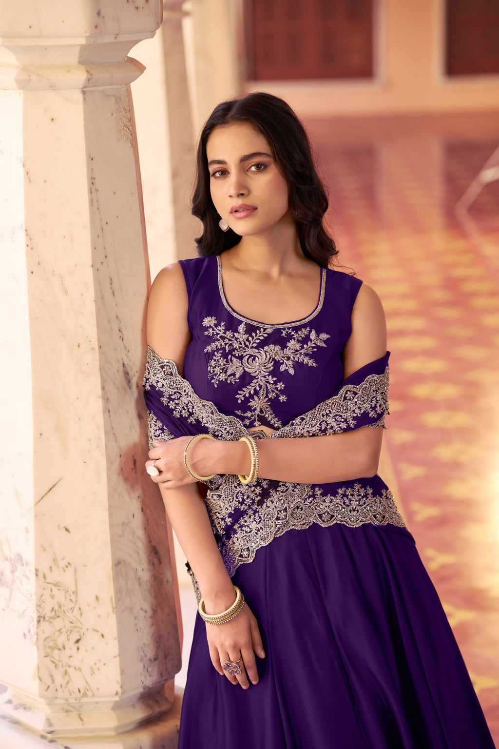 Lorenvalley Fashion Purple Rangoli Silk Tube Beads with Sequence and Thread Embroidery Work Belt Lehenga Choli with Dupatta | Grocsy