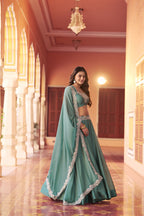 Lorenvalley Fashion Seagreen Rangoli Silk Tube Beads with Sequence and Thread Embroidery Work Belt Lehenga Choli with Dupatta | Grocsy