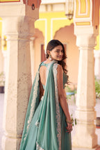 Lorenvalley Fashion Seagreen Rangoli Silk Tube Beads with Sequence and Thread Embroidery Work Belt Lehenga Choli with Dupatta | Grocsy