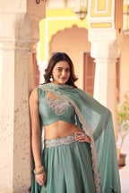 Lorenvalley Fashion Seagreen Rangoli Silk Tube Beads with Sequence and Thread Embroidery Work Belt Lehenga Choli with Dupatta | Grocsy