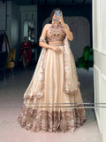 Lorenvalley Fashion Cream Spider Crush With Sequins And Thread Embroidery Work Lehenga Choli With Dupatta | Grocsy