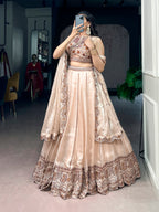 Lorenvalley Fashion Cream Spider Crush With Sequins And Thread Embroidery Work Lehenga Choli With Dupatta | Grocsy