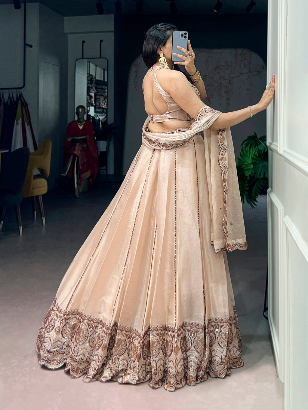 Lorenvalley Fashion Cream Spider Crush With Sequins And Thread Embroidery Work Lehenga Choli With Dupatta | Grocsy