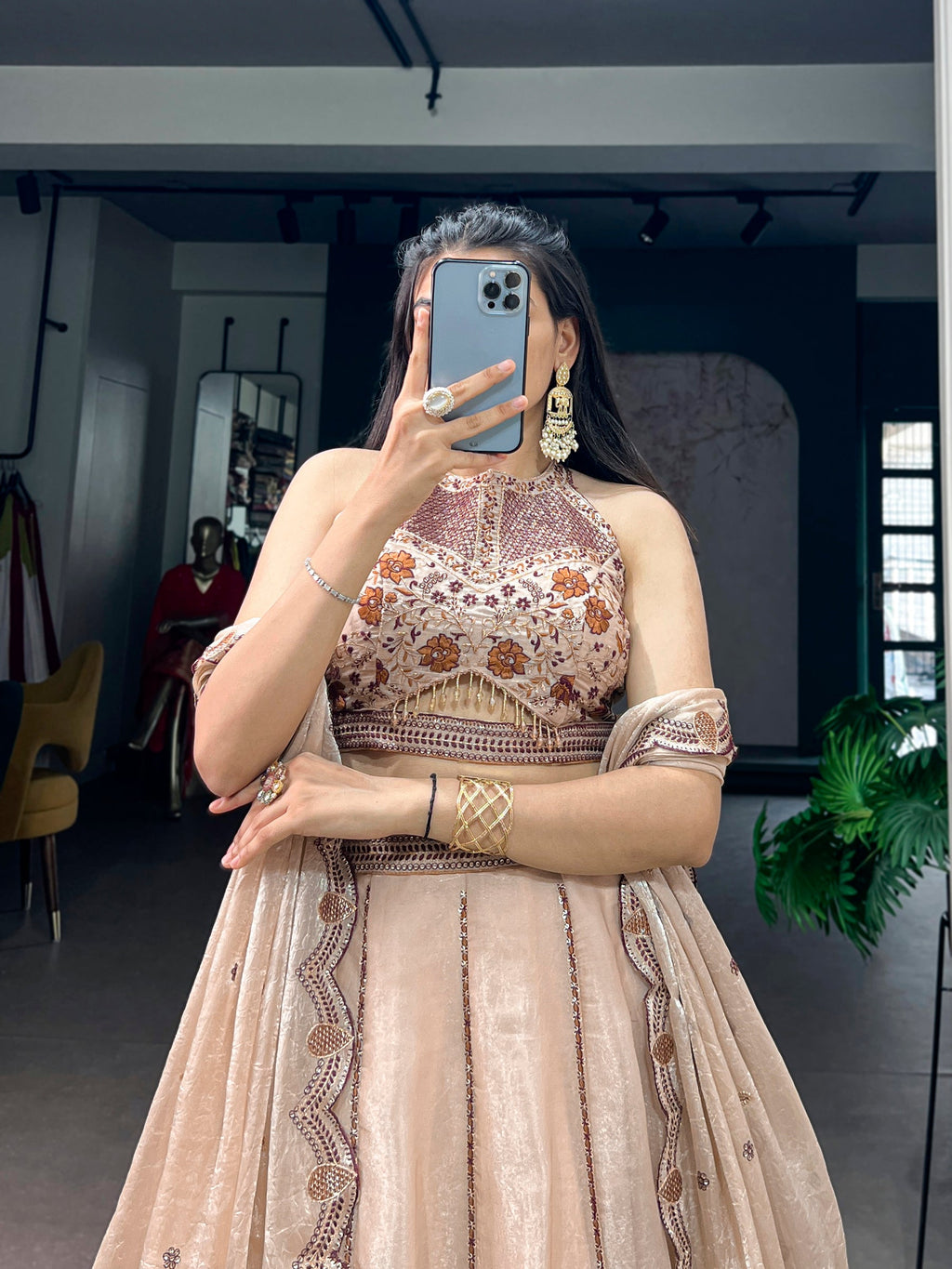 Lorenvalley Fashion Cream Spider Crush With Sequins And Thread Embroidery Work Lehenga Choli With Dupatta | Grocsy