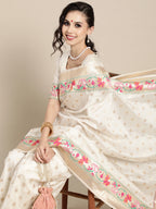 Saree Mall Off White & Golden Woven Design Banarasi Saree | Grocsy