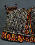 Black Coloured Floral Print Semi Chanderi Saree By Gayathri Reddy Designer Studio | Grocsy