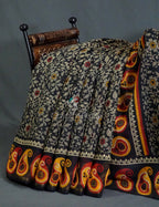 Black Coloured Floral Print Semi Chanderi Saree By Gayathri Reddy Designer Studio | Grocsy