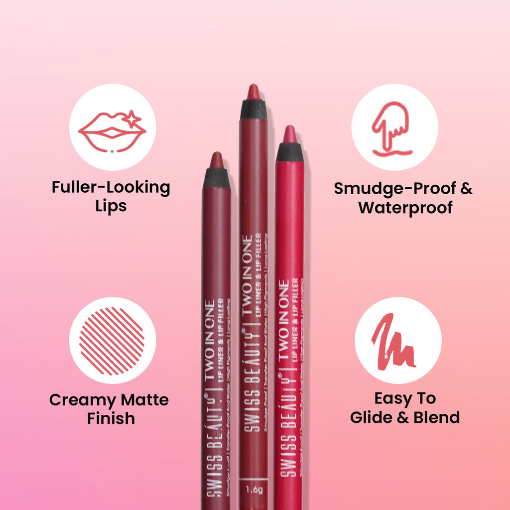 Swiss Beauty Two In One Lip Liner & Lip Filler - Clear Red | Grocsy