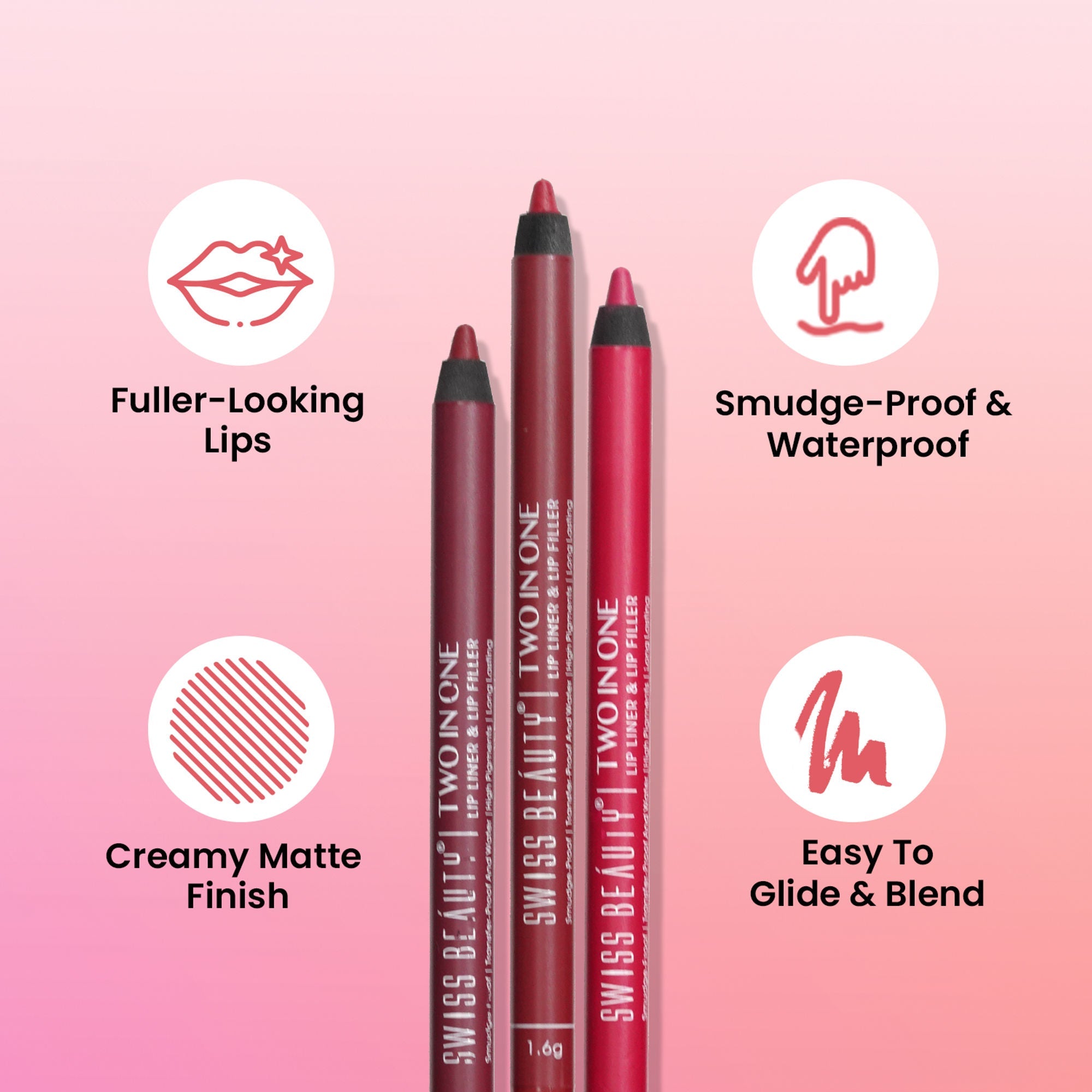 Swiss Beauty Two In One Lip Liner & Lip Filler - Clear Red | Grocsy