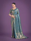 Monjolika Fashion Flattering Cyan blue Banarasi Satin Silk Zari Weaving Work Designer Saree | Grocsy