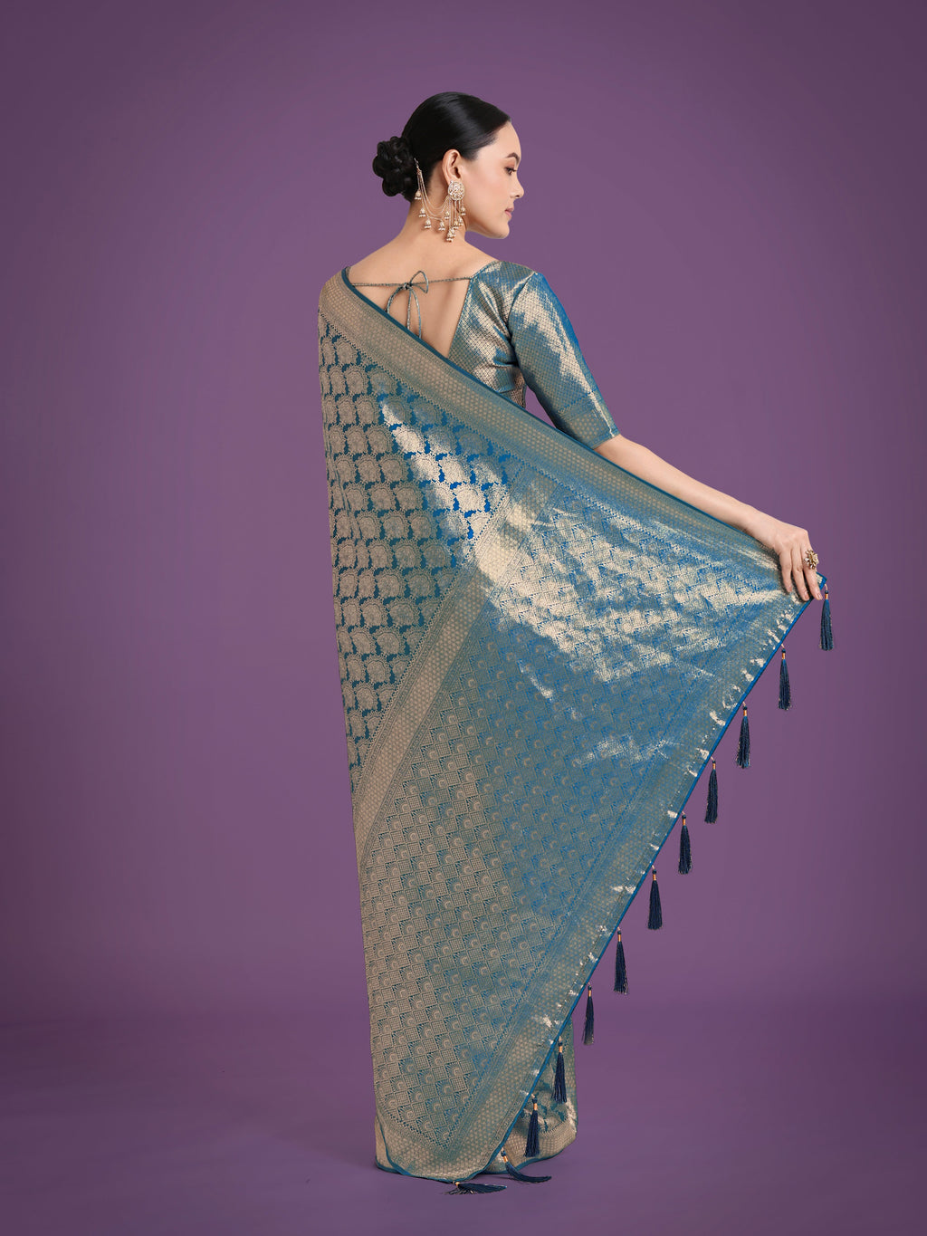 Monjolika Fashion Flattering Cyan blue Banarasi Satin Silk Zari Weaving Work Designer Saree | Grocsy