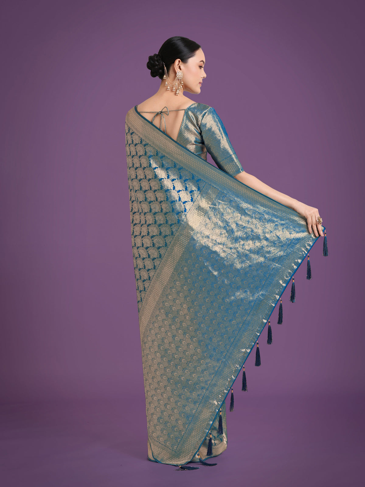 Monjolika Fashion Flattering Cyan blue Banarasi Satin Silk Zari Weaving Work Designer Saree | Grocsy
