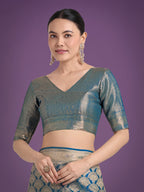 Monjolika Fashion Flattering Cyan blue Banarasi Satin Silk Zari Weaving Work Designer Saree | Grocsy