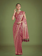 Monjolika Fashion Flattering Dark Pink Banarasi Satin Silk Zari Weaving Work Designer Saree | Grocsy