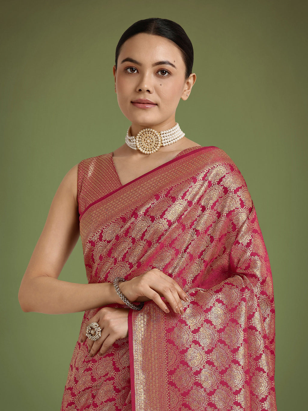 Monjolika Fashion Flattering Dark Pink Banarasi Satin Silk Zari Weaving Work Designer Saree | Grocsy