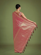 Monjolika Fashion Flattering Dark Pink Banarasi Satin Silk Zari Weaving Work Designer Saree | Grocsy