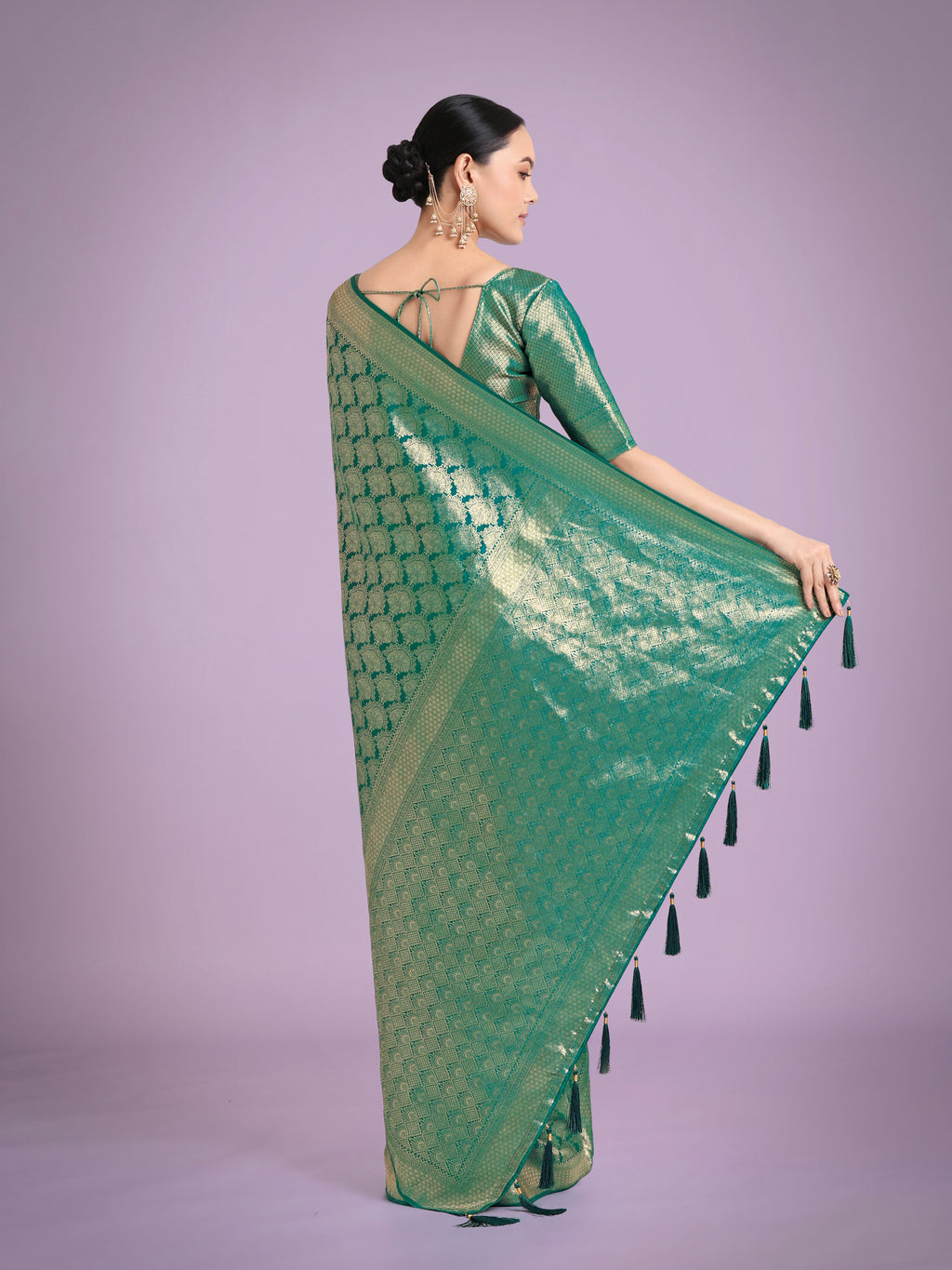Monjolika Fashion Flattering Turquoise Banarasi Satin Silk Zari Weaving Work Designer Saree | Grocsy