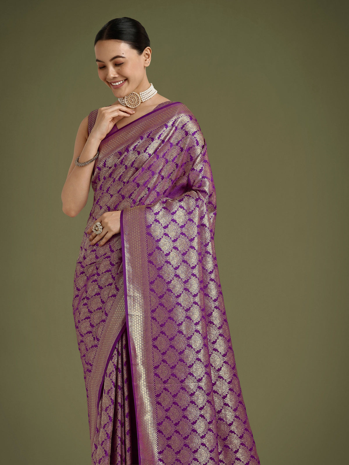 Monjolika Fashion Flattering Purple Banarasi Satin Silk Zari Weaving Work Designer Saree | Grocsy