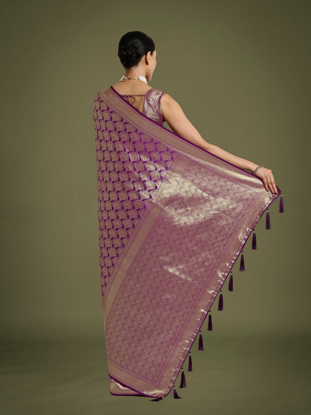 Monjolika Fashion Flattering Purple Banarasi Satin Silk Zari Weaving Work Designer Saree | Grocsy