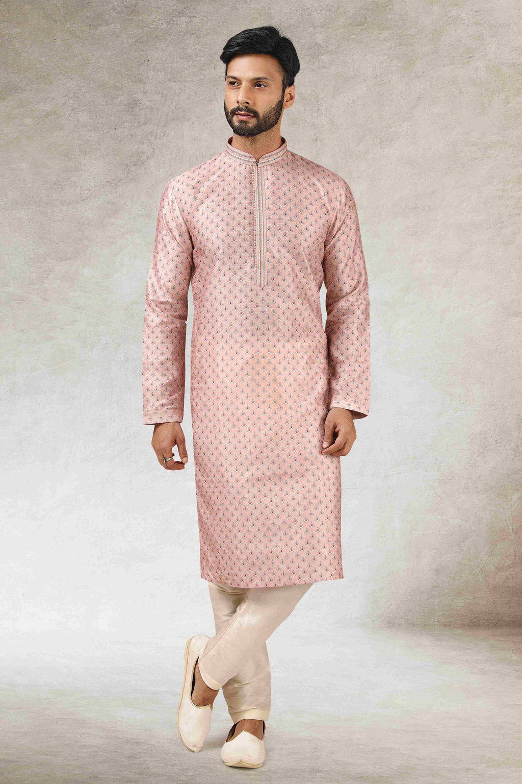 Raivat Ethnic Art Silk Printed Work Kurta Pajama In Pink Colour | Grocsy