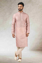 Raivat Ethnic Art Silk Printed Work Kurta Pajama In Pink Colour | Grocsy