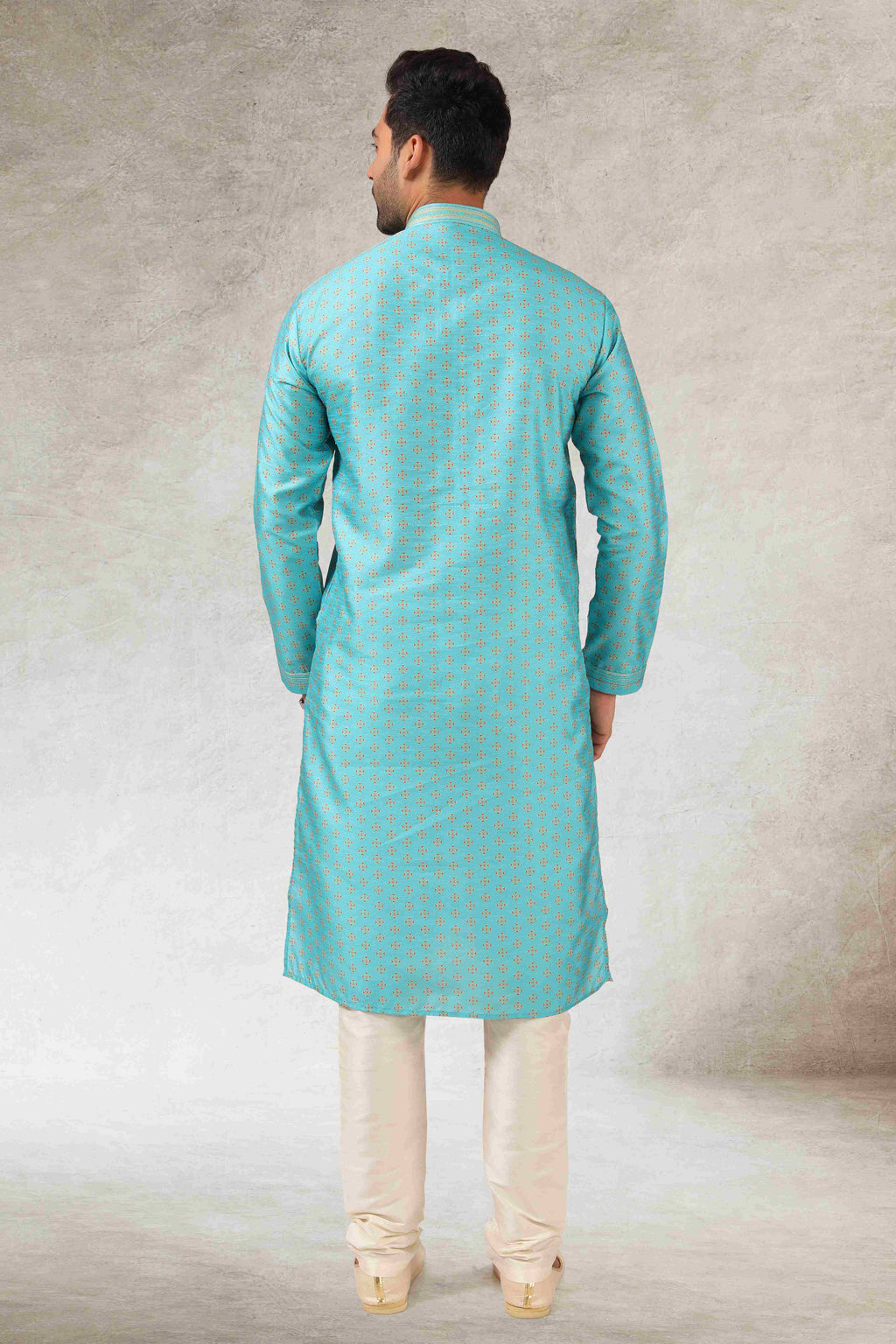 Raivat Ethnic Art Silk Printed Work Kurta Pajama In Sky Blue Colour | Grocsy