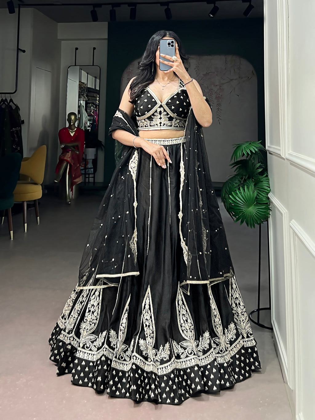 Lorenvalley Fashion Black Naysha Silk Fabric With Thread & Sequins Embroidery Work Lehenga Choli With Dupatta | Grocsy