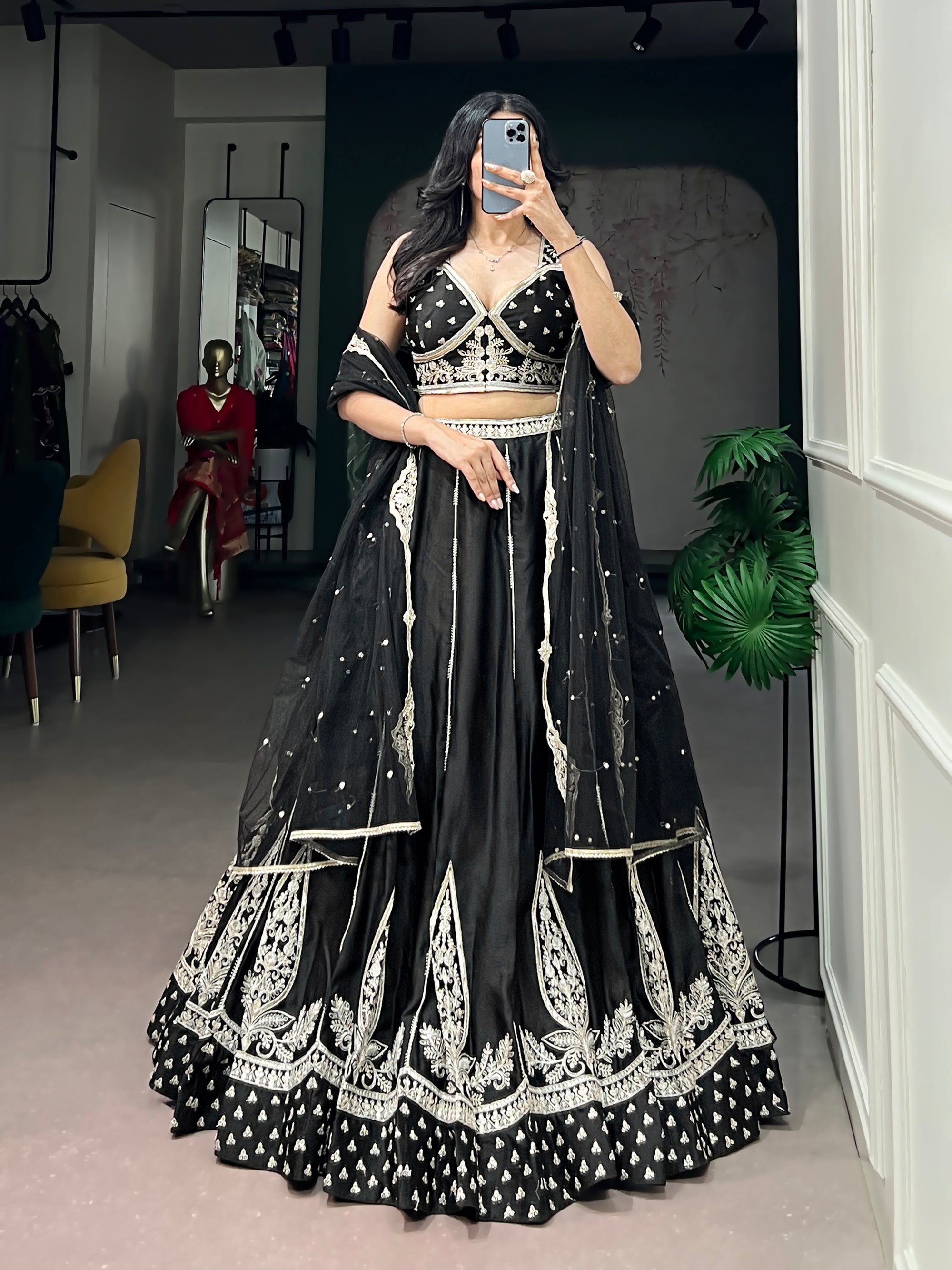 Lorenvalley Fashion Black Naysha Silk Fabric With Thread & Sequins Embroidery Work Lehenga Choli With Dupatta | Grocsy