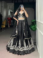 Lorenvalley Fashion Black Naysha Silk Fabric With Thread & Sequins Embroidery Work Lehenga Choli With Dupatta | Grocsy