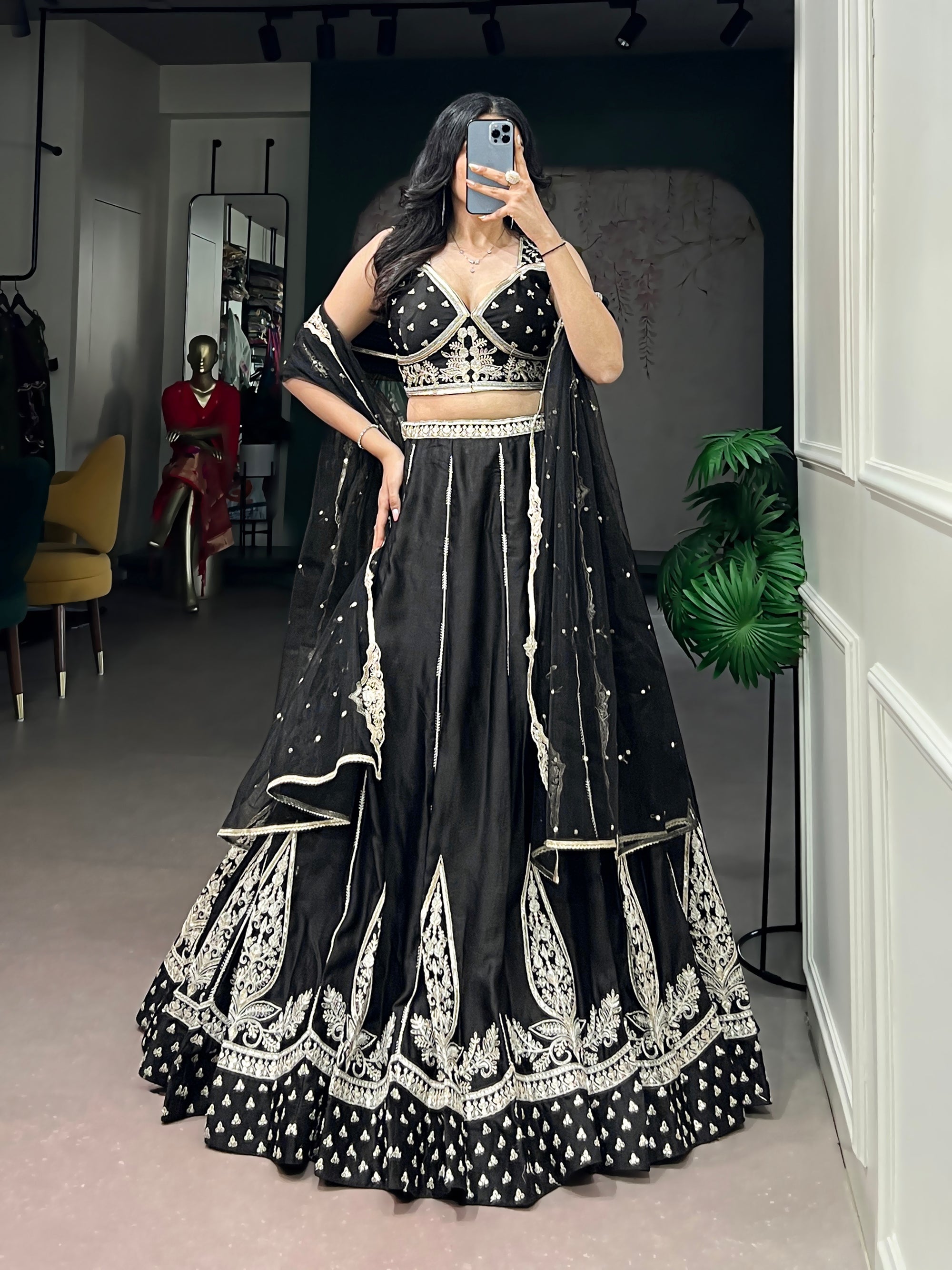 Lorenvalley Fashion Black Naysha Silk Fabric With Thread & Sequins Embroidery Work Lehenga Choli With Dupatta | Grocsy