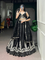 Lorenvalley Fashion Black Naysha Silk Fabric With Thread & Sequins Embroidery Work Lehenga Choli With Dupatta | Grocsy