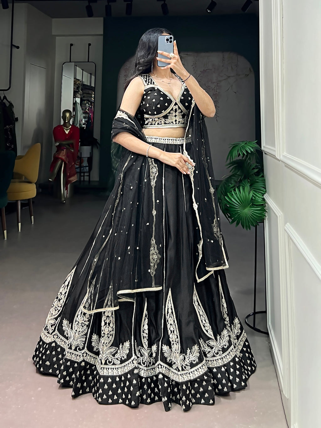 Lorenvalley Fashion Black Naysha Silk Fabric With Thread & Sequins Embroidery Work Lehenga Choli With Dupatta | Grocsy