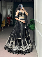 Lorenvalley Fashion Black Naysha Silk Fabric With Thread & Sequins Embroidery Work Lehenga Choli With Dupatta | Grocsy