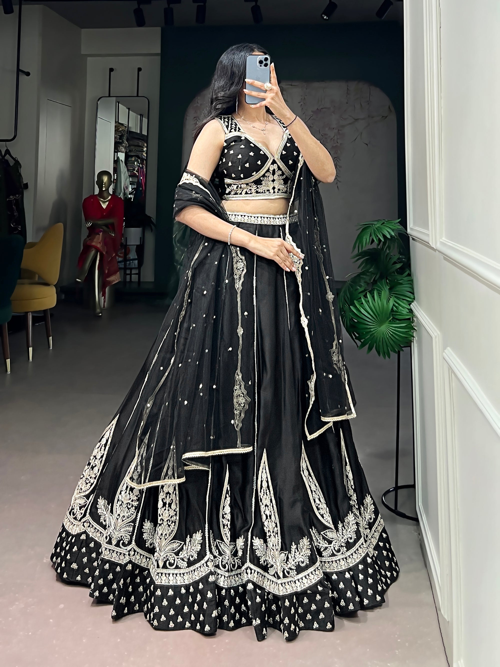 Lorenvalley Fashion Black Naysha Silk Fabric With Thread & Sequins Embroidery Work Lehenga Choli With Dupatta | Grocsy