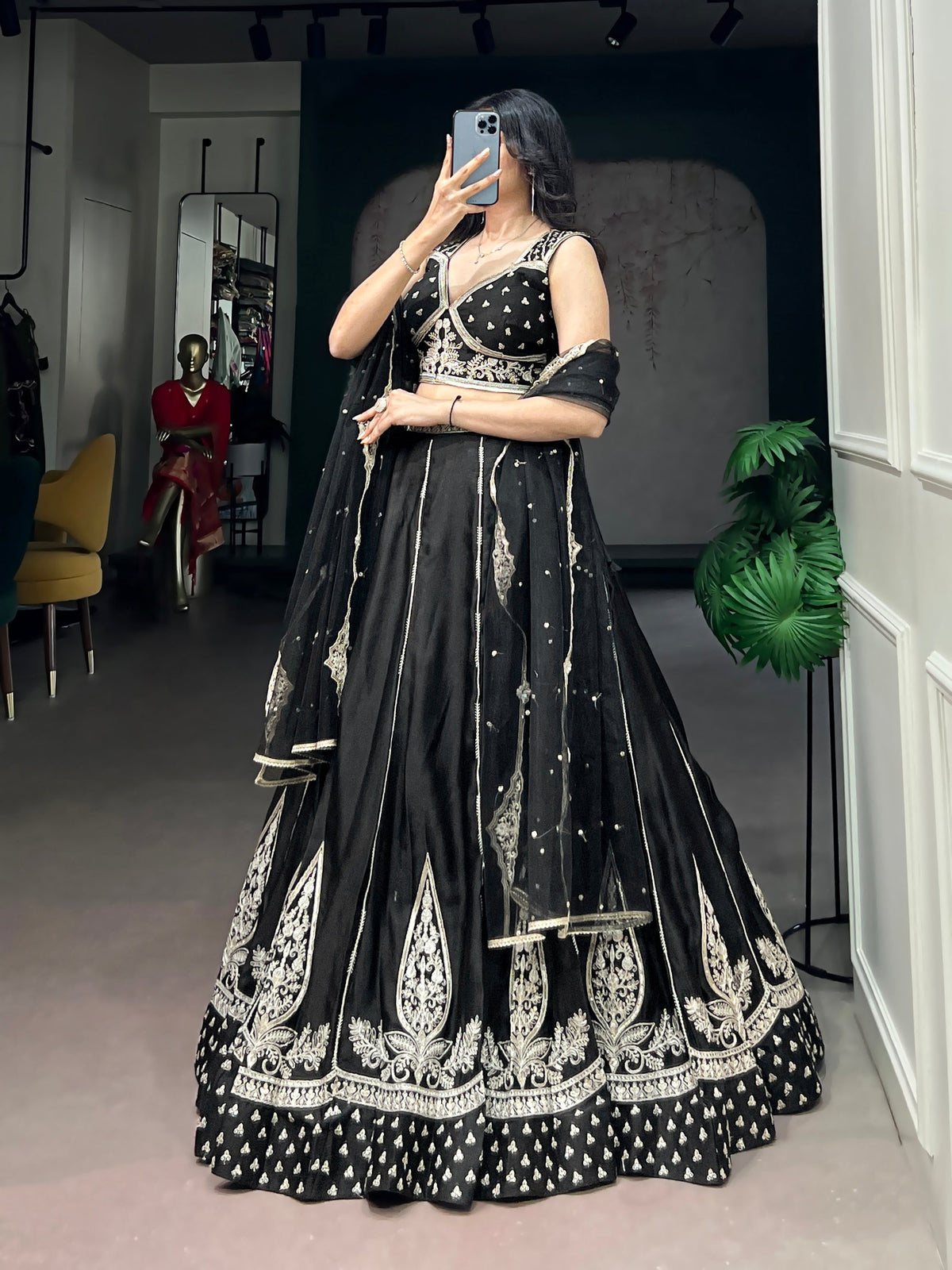 Lorenvalley Fashion Black Naysha Silk Fabric With Thread & Sequins Embroidery Work Lehenga Choli With Dupatta | Grocsy